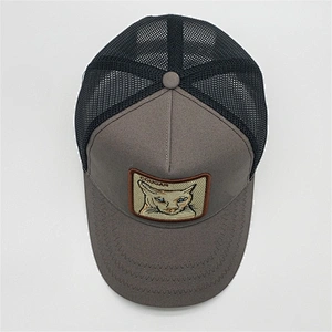 Mesh Trucker Hat,Custom Plastic Buckle Strap Animal Trucker Hat,Custom Cougar Embroidery Patch Logo Trucker Sports Caps Hat