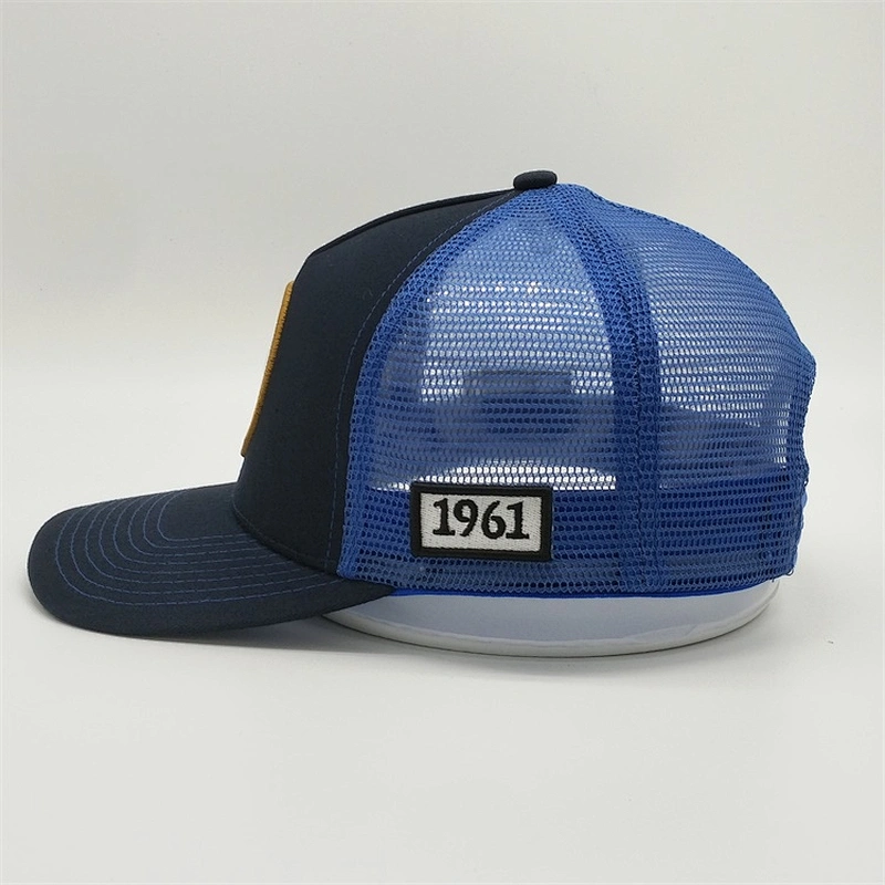 Blue Plain Custom 5panel Logo 3d Embroidery Patch Snapback Caps Navy Screen Print Trucker Hat With Patch