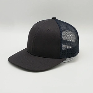 Wholesale Make Rubber Patch Brim Trucker Cap,6 Panel Navy Blue Baseball Hats,Custom Black Mesh Sports Hat