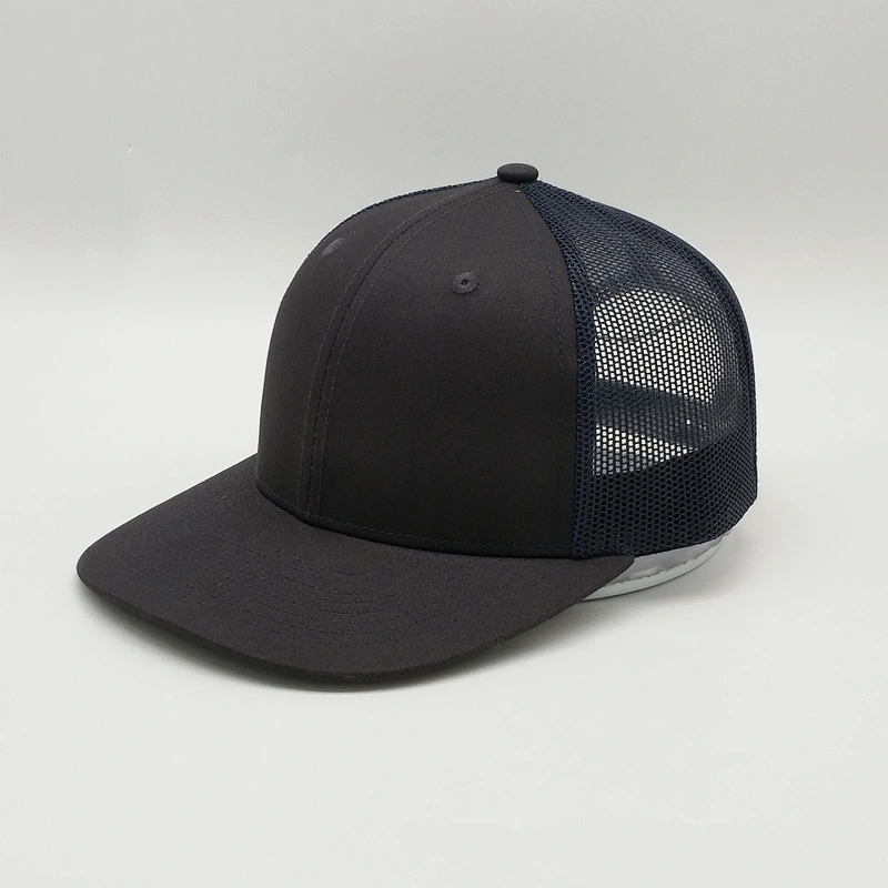 Wholesale Make Rubber Patch Brim Trucker Cap,6 Panel Navy Blue Baseball Hats,Custom Black Mesh Sports Hat