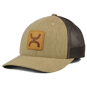 Cheap Classic Customize 6 Panel Leather Patch Trucker Cap,Polyester Mesh Trucker Hats,Khaki Embossing Patch Hat