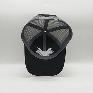 Custom 6 Panel Mesh Black Base ball Hat,Classic Embroidery Gray Mesh Trucker Hats,Adults Age Group Sport Trucker Cap