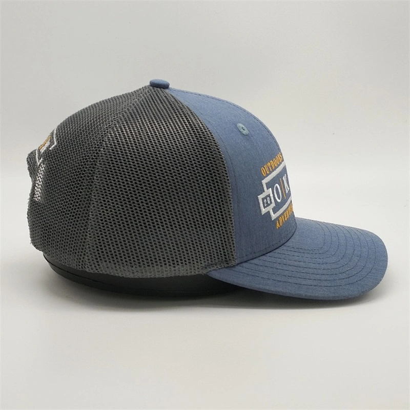 Custom Glod Embroidery Patches Caps,Unisex Adults Truck Caps,Heather Blue Gray Trucker Hats