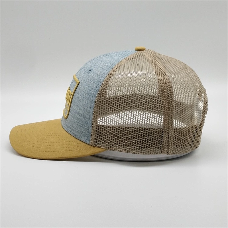 Summer Wholesale Yellow Vintage 3d Mesh Net Fabric Back Caps Logo Embroidered Trucker Hat For Man
