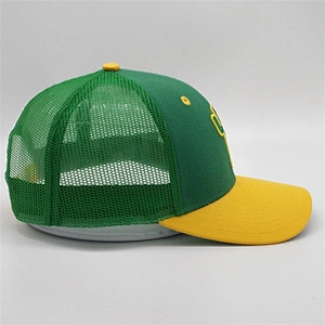 Custom 6 Panel 3d Puff Embroidery Snapback Hat,Adjustable Mesh Yellow Baseball Cap,Green Underbrim Two Tone Golf Trucker Hat