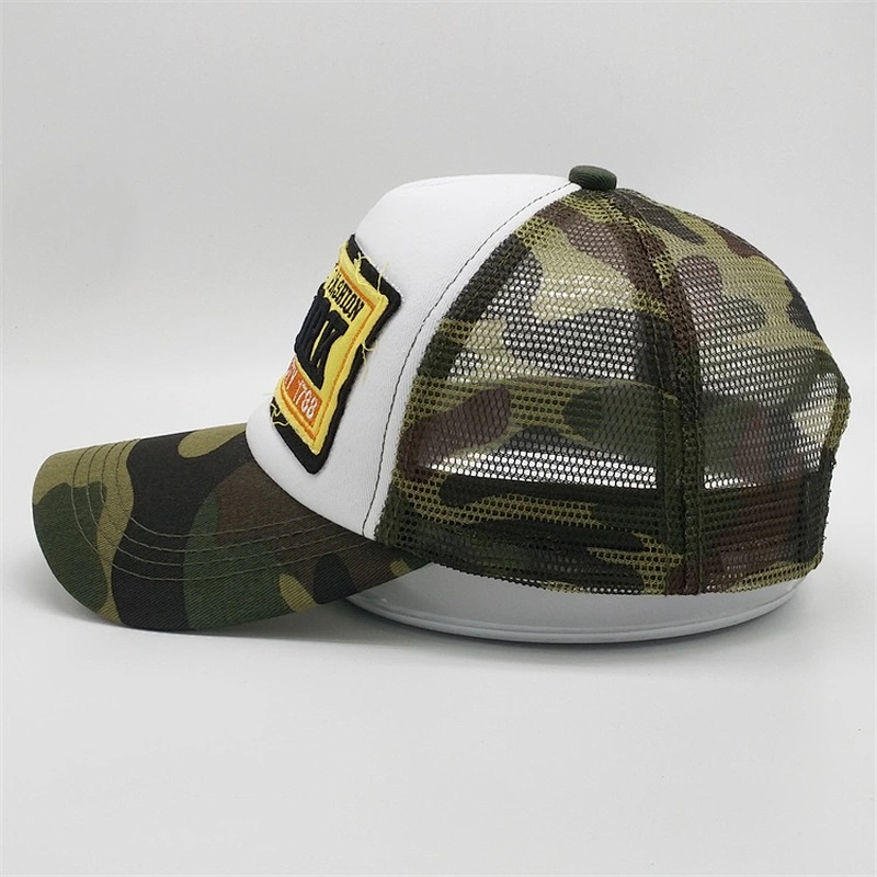 Well Designed Foam 5 Panel Mesh Sponge Embroidery Patch Distressed Worn Out Monogrammed Camo Cap Trucker Hat Cap
