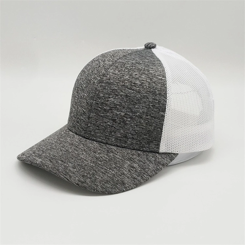 China Factory Design 6 Panel Heather Grey Trucker Hat,Unisex Curved Brim Adjustable Strap Back Hat,Custom Logo Plain Mesh Cap