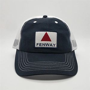 Newest Custom Cotton Fenway Embroidery Patch Logo White Plastic Buckle Two Tone Unstructured 6 Panel Trucker Cap Mesh Sports Hat