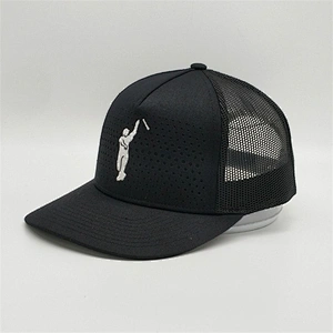 OEM Printing Tape Trucker Caps,Designed Flat Stitching Mesh Caps,5 Panels Hole Black Trucker Hats