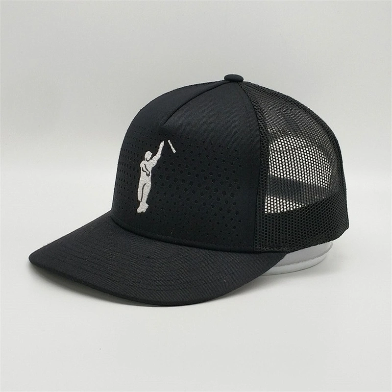 OEM Printing Tape Trucker Caps,Designed Flat Stitching Mesh Caps,5 Panels Hole Black Trucker Hats