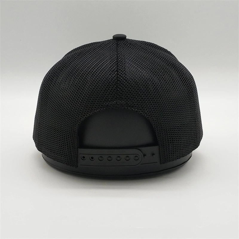 Custom 6-Panel 100 Cotton Black Plain Structured Mesh Adult  Trucker Cap  Hats