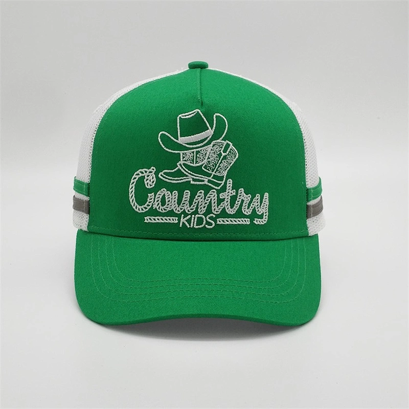 Customized Adjustable Kids Boy Size Underbrim Printing Cap Chino Twill Logo Embroidery Trucker Hat With Side Stripe