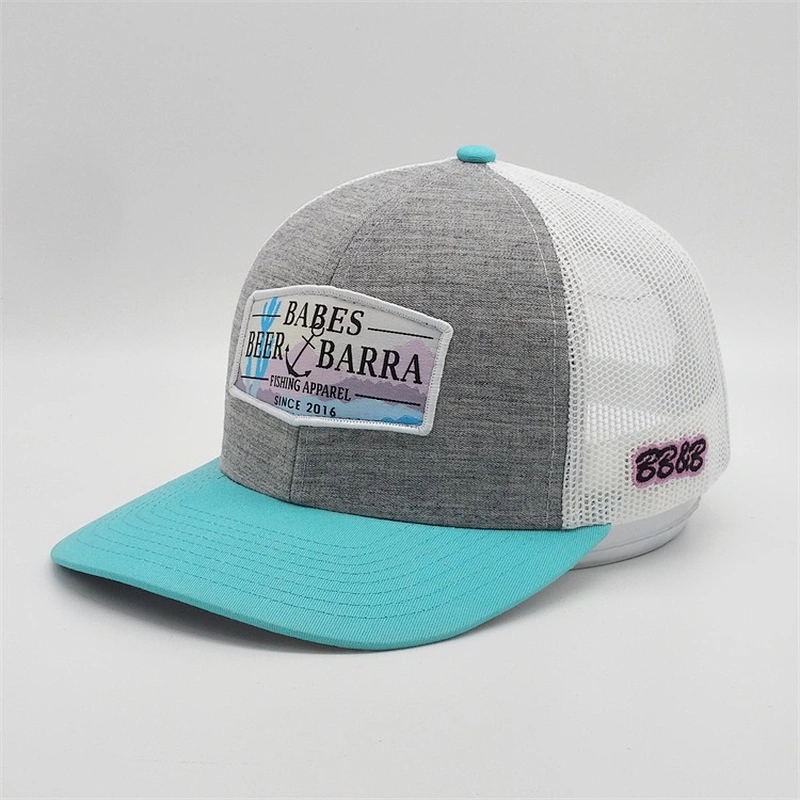 Hot Sale 5 Panel Trucker Cap Custom Logo,High Quality Grey Mesh Black Caps,3D Gold Embroidery Woven Patch Trucker Hats