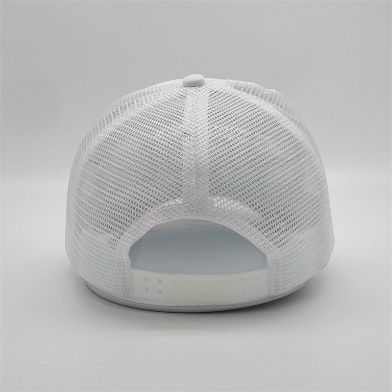 Custom High Quality 5 Panel White Foam Mesh Hats Double Snap Plastic Buckled Closure Screen Printed Trucker Cap