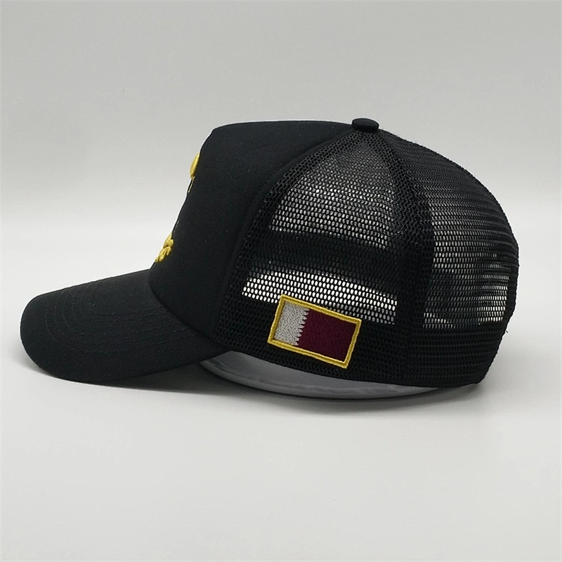 Fashion Customized Mesh Trucker Foam Hat Foam 3d Embroidery Countri Flag Logo Black Baseball Cap With Patch Embroider
