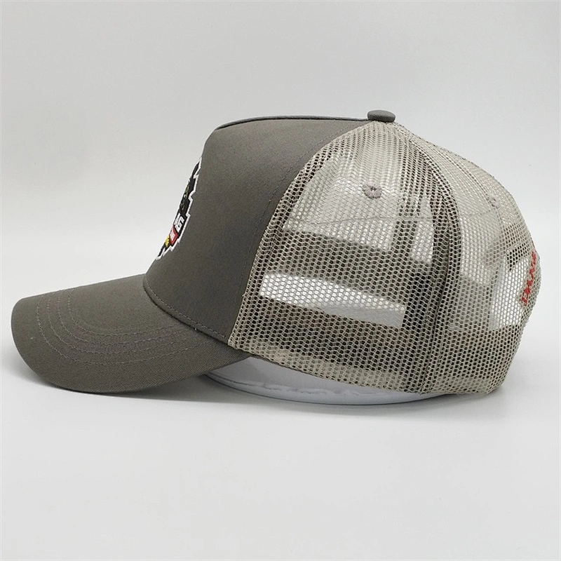 Factory Custom Mesh Back Grey Snap Back Cap Logo Embroidery Trucker Hat With Mesh