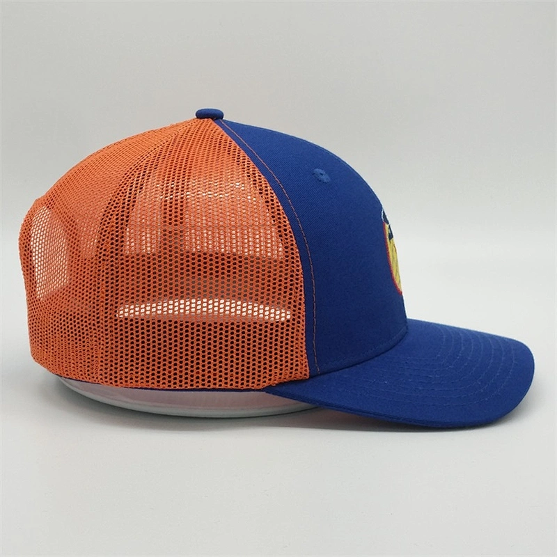 Wholesale Summer Custom Embroidery Logo Royal Blue Baseball Hat Neon Orang Trucker Mesh Snapback Cap With Your Logo