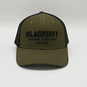 3d 6 Panel Embroidery Army-Green Trucker Caps, Cotton Mesh Trucker Hats With Custom Logo , Adjustable Closure Adult Trucker Caps