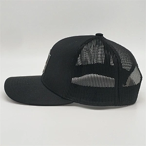 High Quality Plain  Black Snapback Hat,   Custom  Logo Mesh Caps  ,  Cotton PVC Rubber Patch  Promotion Trucker Hat