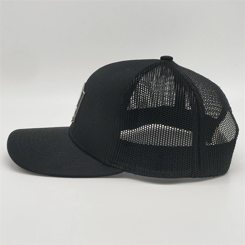High Quality Plain  Black Snapback Hat,   Custom  Logo Mesh Caps  ,  Cotton PVC Rubber Patch  Promotion Trucker Hat
