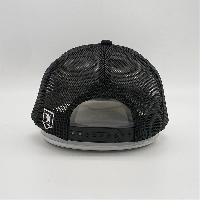 OEM Printing Tape Trucker Caps,Designed Flat Stitching Mesh Caps,5 Panels Hole Black Trucker Hats