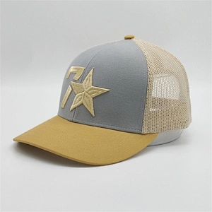 Custom Design 6panel Golden Thread Pentagram Hat 3D Embroidery Logo Baseball Mesh Trucker Cap