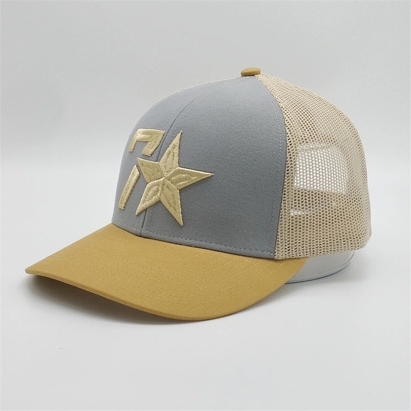 Custom Design 6panel Golden Thread Pentagram Hat 3D Embroidery Logo Baseball Mesh Trucker Cap