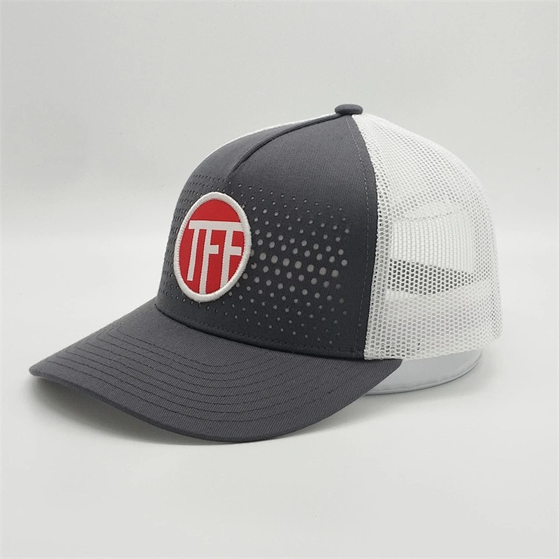 Customised Adult 6 Panel Grey Trucker Caps,Own Logo Snap Back Mesh Baseball Caps,Low Profile Woven Patch Mesh Trucker Hat