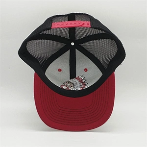 Premium 6 Panel Red Brim Trucker Hats With Custom Logo Mesh Cap