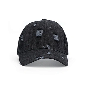 Custom Made Distressed Denim Trucker Cap, Adjustable Jean Denim Dad Hat,Ponytail Worn-Out Baseball Cap