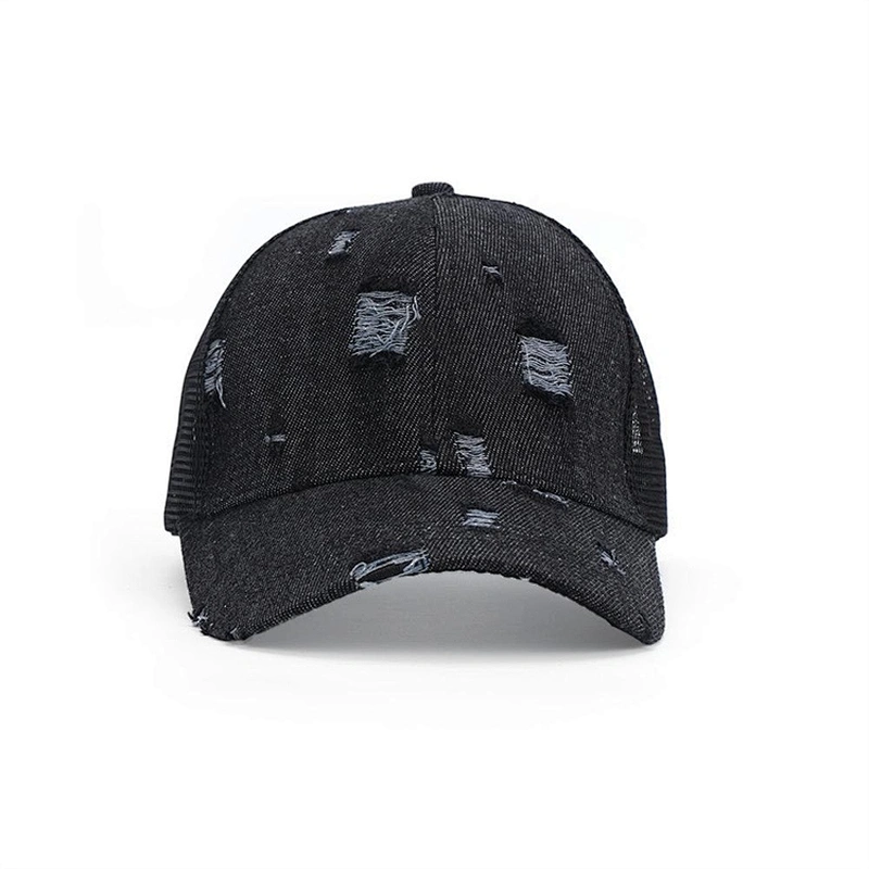 Custom Made Distressed Denim Trucker Cap, Adjustable Jean Denim Dad Hat,Ponytail Worn-Out Baseball Cap