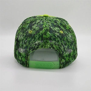 Custom 5 Panel Neon Snapback Hat,Sublimation Printed Trucker Cap,Camo Neon Green Camouflage Mesh Hat
