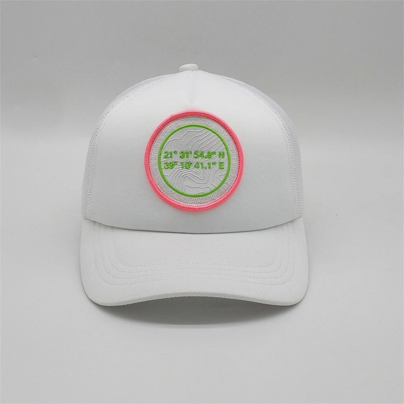 Custom Foam 5 Panel Trucker Hat Multi Color,3d Embroidery Design White Mesh Trucker Cap,Nylon Embroidery Patch Cap