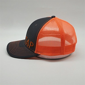 Personalized Custom Mens 6 Panel Embroidery Neon Orange Snapback Caps Mesh Trucker Hat For Sale