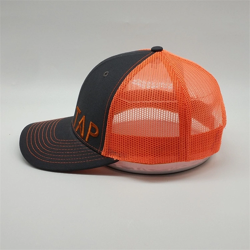 Personalized Custom Mens 6 Panel Embroidery Neon Orange Snapback Caps Mesh Trucker Hat For Sale