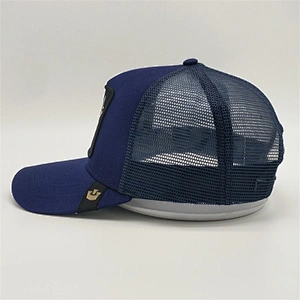 High Quality Custom 5 Panels Navy Blue Snapback Wolf  Animal Trucker Cap Mesh Hats 3D Embroidery Patch Badge Sports Caps