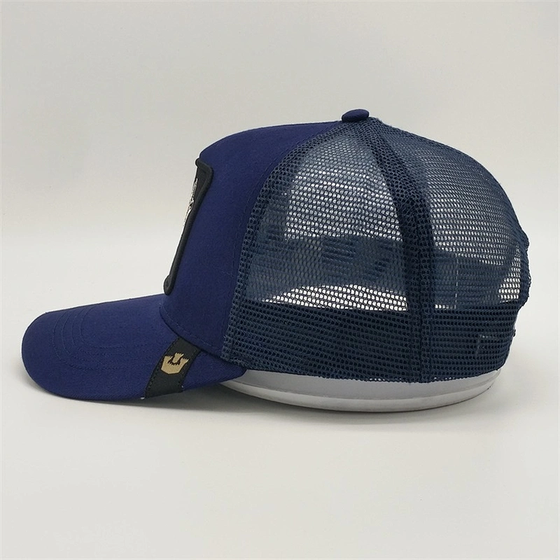 High Quality Custom 5 Panels Navy Blue Snapback Wolf  Animal Trucker Cap Mesh Hats 3D Embroidery Patch Badge Sports Caps