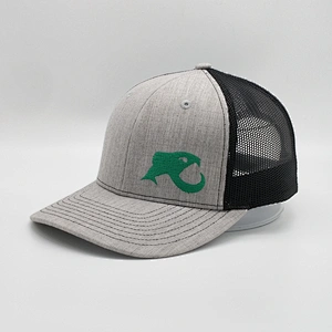 Wholesale High Quality Customised 6 Panel Black Embroidered Logo Grey Mesh Trucker Hat Baseball Cap
