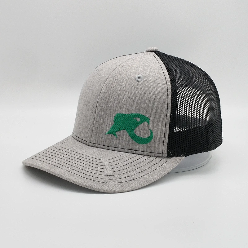 Wholesale High Quality Customised 6 Panel Black Embroidered Logo Grey Mesh Trucker Hat Baseball Cap