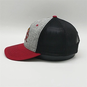 Premium 6 Panel Red Brim Trucker Hats With Custom Logo Mesh Cap