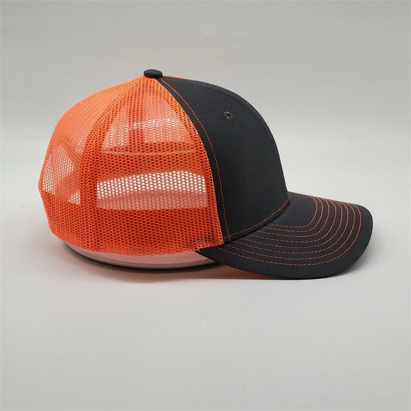 Personalized Custom Mens 6 Panel Embroidery Neon Orange Snapback Caps Mesh Trucker Hat For Sale