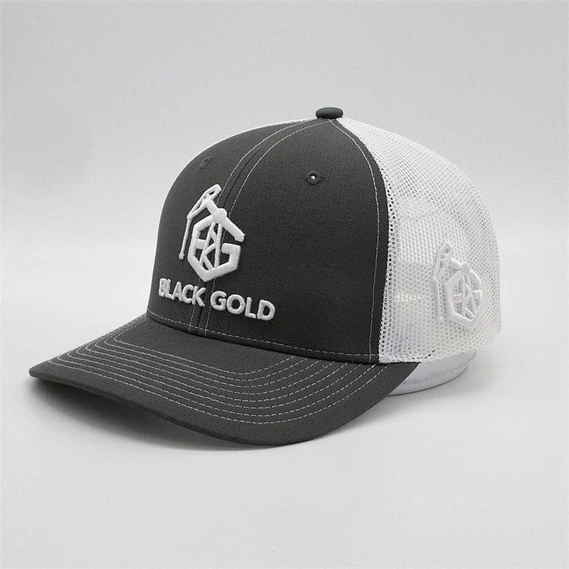 Custom 3D embroidered BLACK GOLD trucker cap,six panel low profile mesh plastic snapback ,black men sports trucker hats