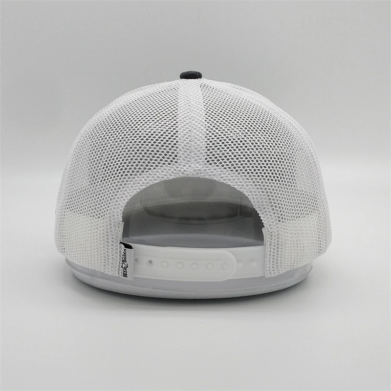 2019 Wholesale Custom 6 Panel Side Embroidered Logo Grey Trucker Hat White Mesh Trucker Cap With Woven Patch
