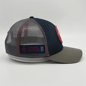 High Quality Basic Custom Grey Sun Embroidery Logo Double Snap Back Closure Cap Trucker Hat With Patch