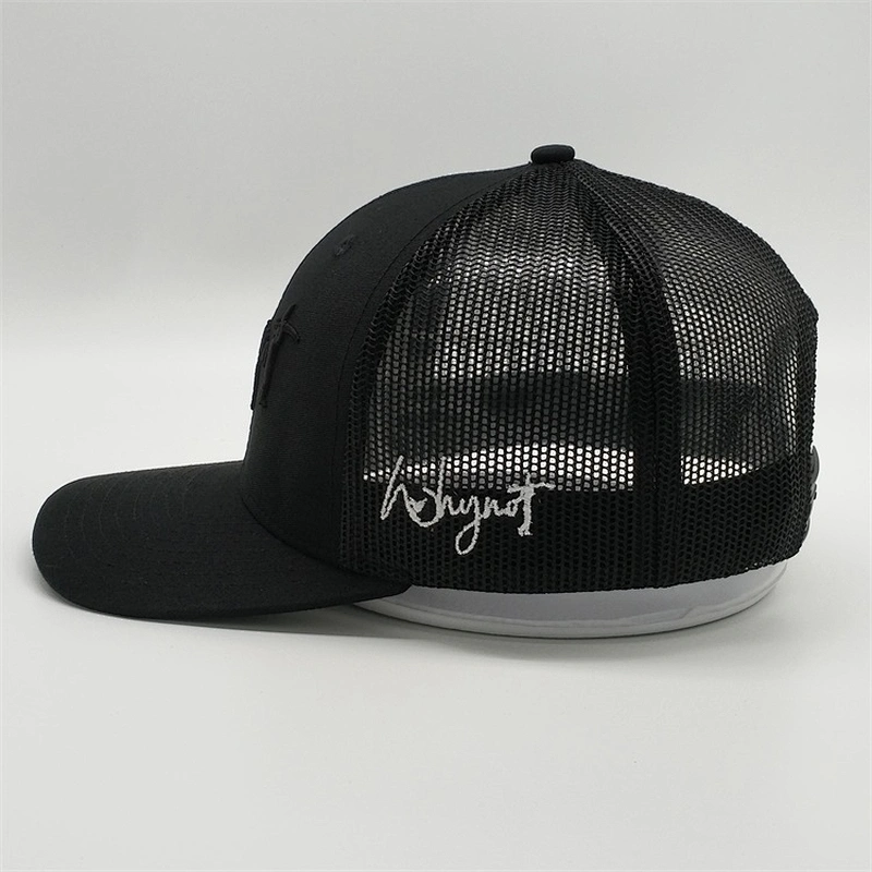 Wholesale New Customized 6 Panel Cotton Embroidery Logo Black Mesh Baseball Hat Trucker Caps
