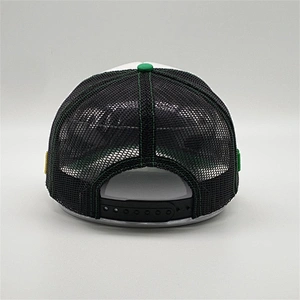 New Style Custom Foam 5 Panel Gold  Embroidery Green Trucker Hat Mesh Snapback Cap With Countri Fla