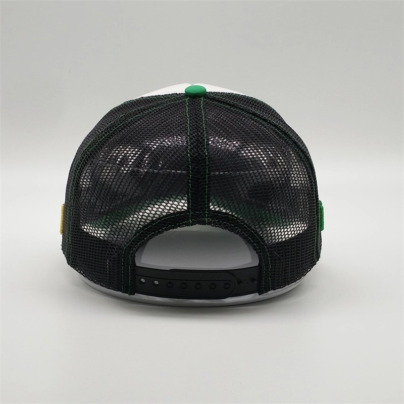 New Style Custom Foam 5 Panel Gold  Embroidery Green Trucker Hat Mesh Snapback Cap With Countri Fla