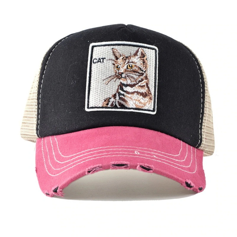 Wholesale distressed 100%cotton 5 panel blank animal hats mesh Unisex fashion trucker caps