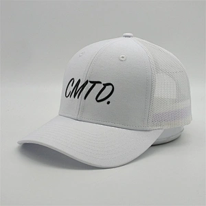 High Quality Customised 6 Panel White Rubber Logo Snap Back Truckers Mesh Hat Cap