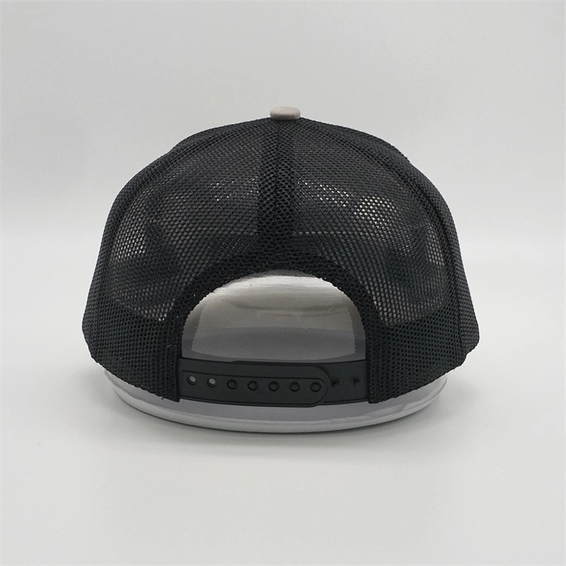 Top Quality Customized 6 Panel Black Sports Mesh Heather Grey Baseball Cap Trucker Hats With Woven Patch